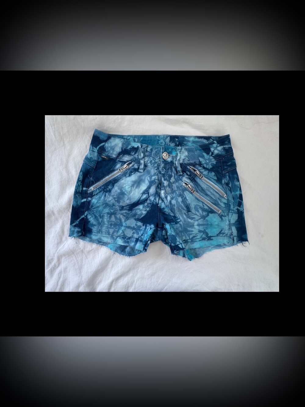 G-Star RAW Printed Denim Cutoff Shorts Blue Floral Zip Detail Size 26